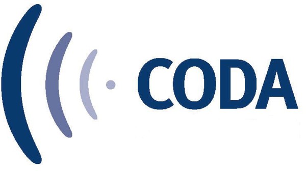 The Coda logo: three curved sound-wave arcs in blue and the word CODA
