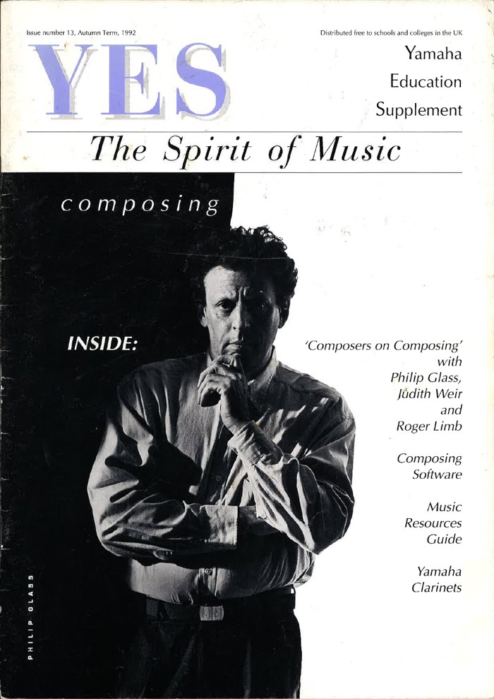 Cover of YES – The Spirit of Music, issue 13, Autumn Term 1992, Yamaha Education Supplement, with a black and white portrait of a composer